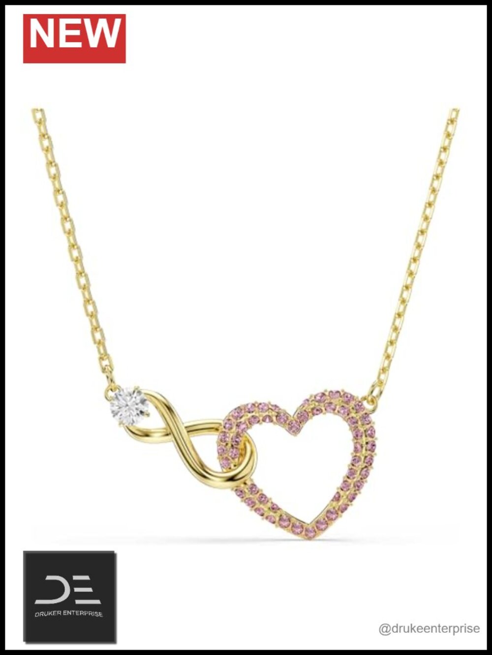 Swarovski Hyperbola Pendant Necklace Pink Crystal Gold Plated Infinity Heart